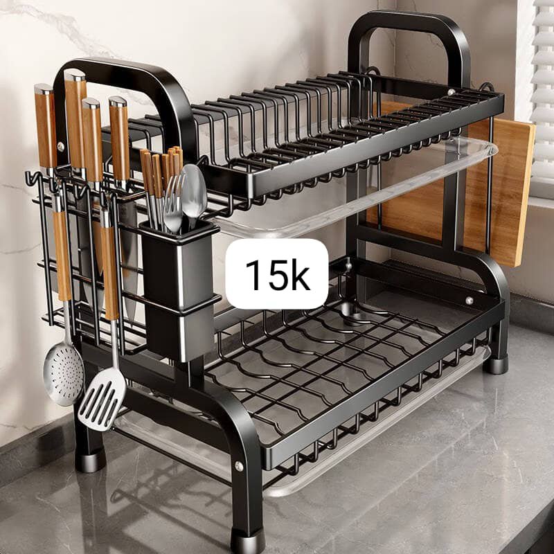 Apex 2-Tier Space-Saving Kitchen Organizer – Multi-Functional Dish Drying Rack & Utensil Station