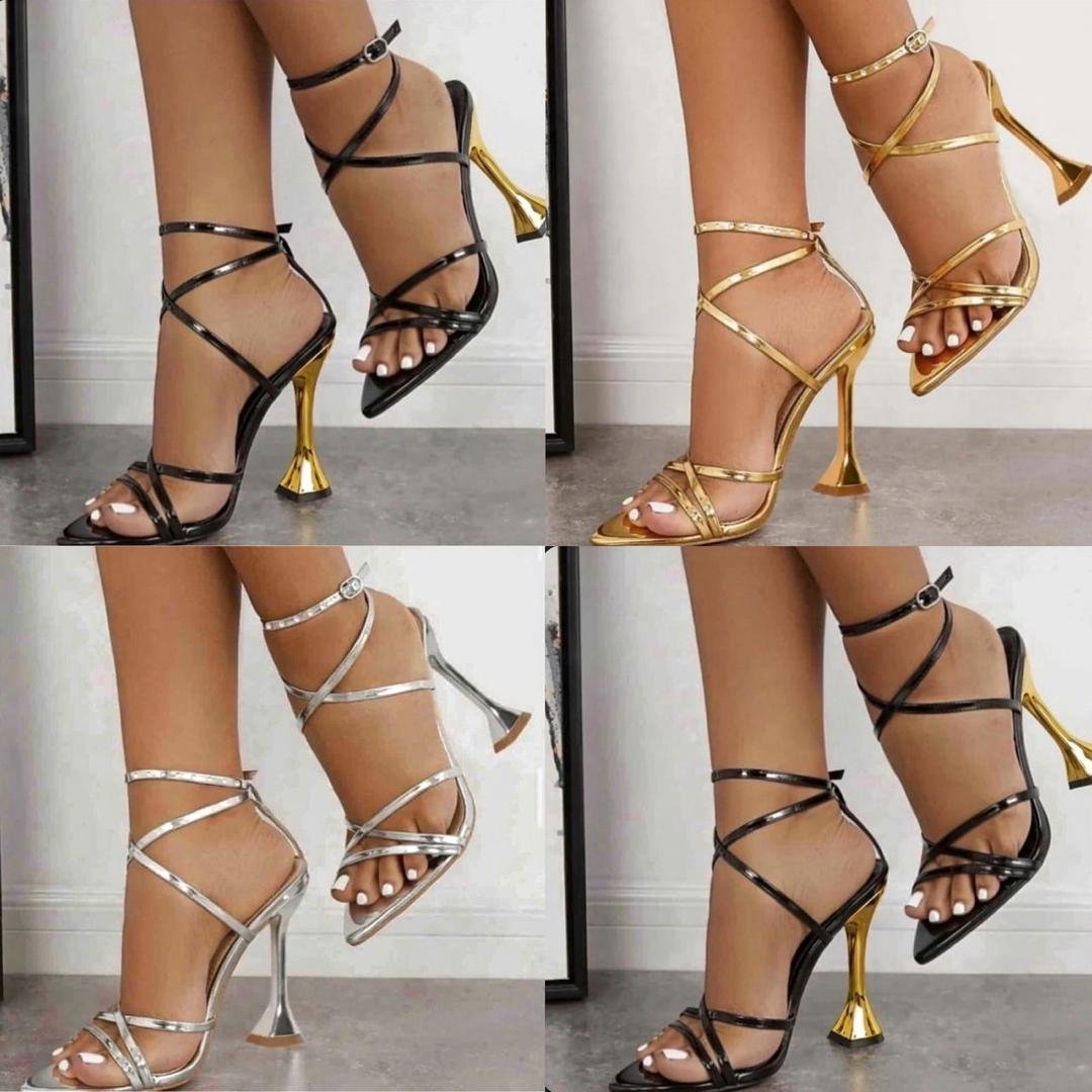✨ GLAMOUR IN EVERY STEP: Metallic Strappy Sculpted Heels ✨