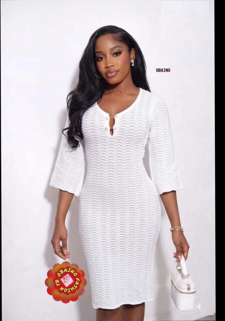 🐚 TIMELESS ELEGANCE: Textured Wave Knit Pearl Dress 🐚